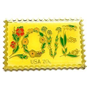 USPS 1992 Love Stamp Lapel Pin Gold Tone Collector Postage Floral Letters
